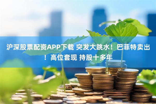 沪深股票配资APP下载 突发大跳水！巴菲特卖出！高位套现 持股十多年
