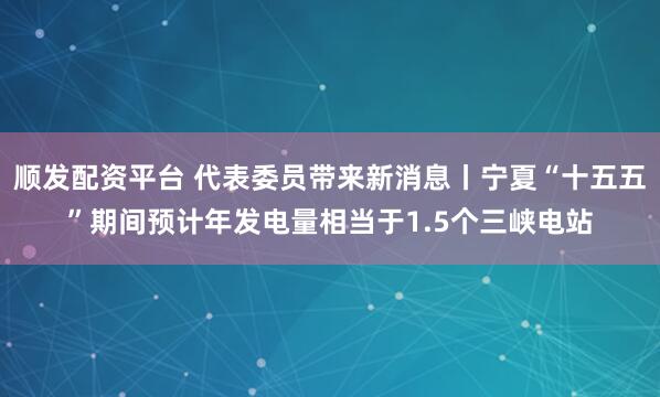 顺发配资平台 代表委员带来新消息丨宁夏“十五五”期间预计年发电量相当于1.5个三峡电站